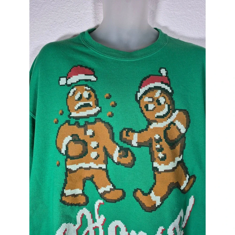 Jerzees Oh Snap Gingerbread Men Ugly Christmas Green Crewneck Sweatshirt Mens XL